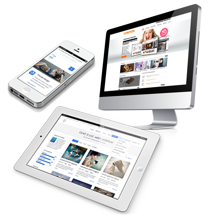 Pic highlighting responsive website design by showing cell phone ipad and desktop
